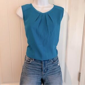 Soft Surroundings Sapphire Blue Pleated Zip Up Lace Collar Blouse NWT Sz Small
